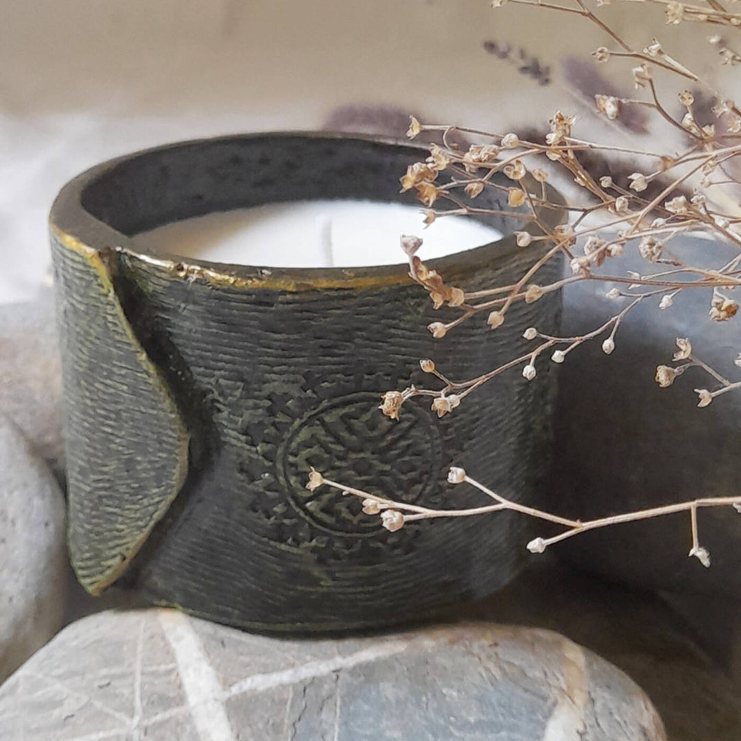 Handmade Block Print Texture Soy Wax Paper Mache Candle For Christmas Decoration