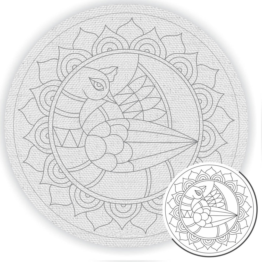 Pre Marked Canvas Base - Mandala Peacock - 3009