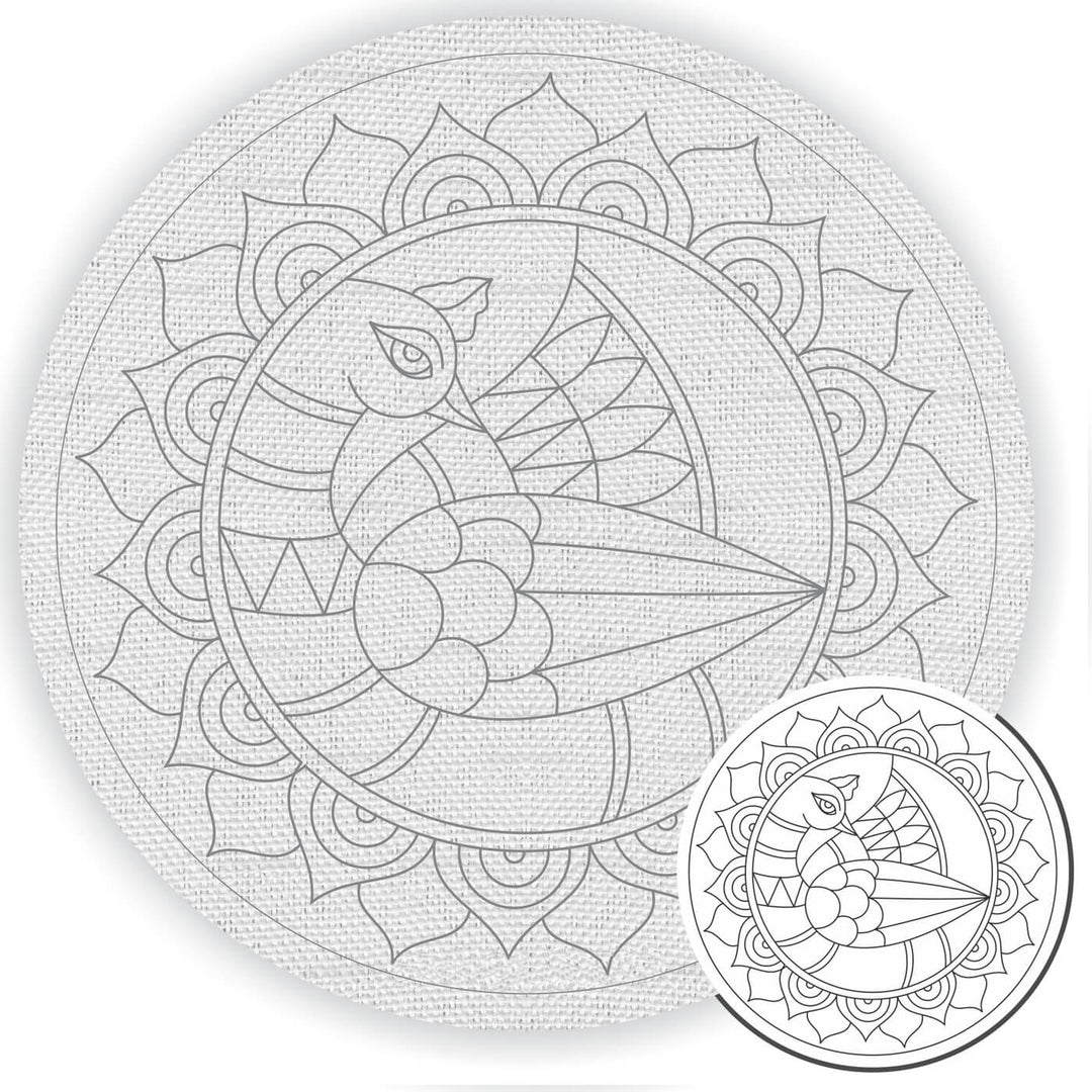 Trial Pack - Peacock and Flowers Premarked Canvas Bases - Set of 5
