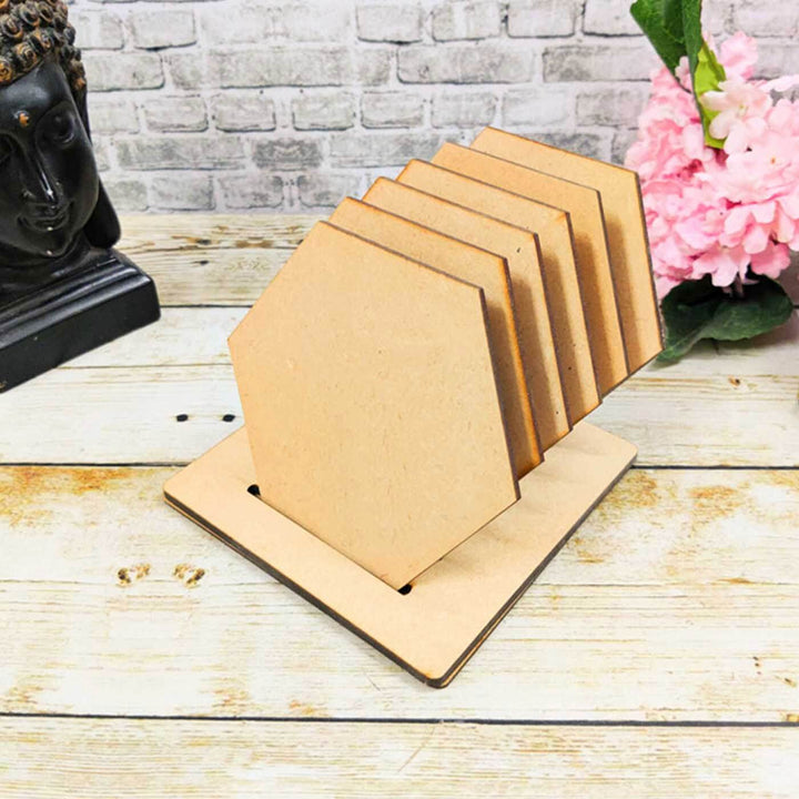 Saver Bundle - Ready-To-Paint MDF Hexagonal Coaster Bases with Stand - KP043