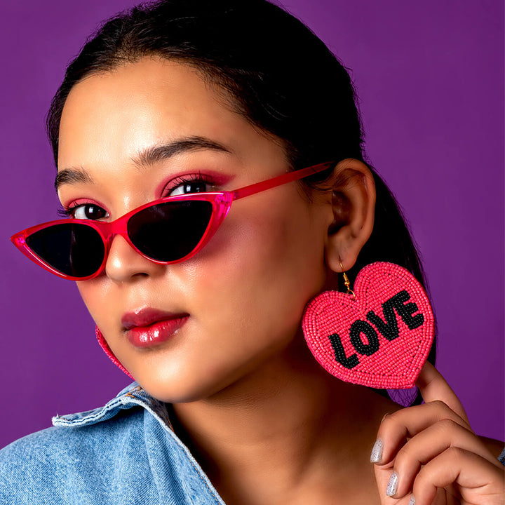 Hand Embroidered Love On Hearts Sequin Earrings
