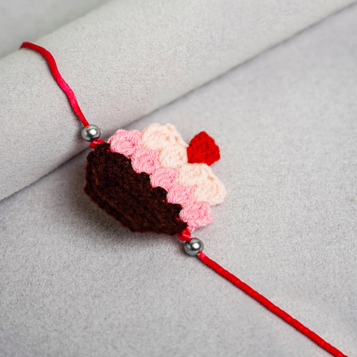 Quirky Handcrafted Crochet Rakhi With Roli Chawal For Kids 2 - Close-up Front View of Single Piece