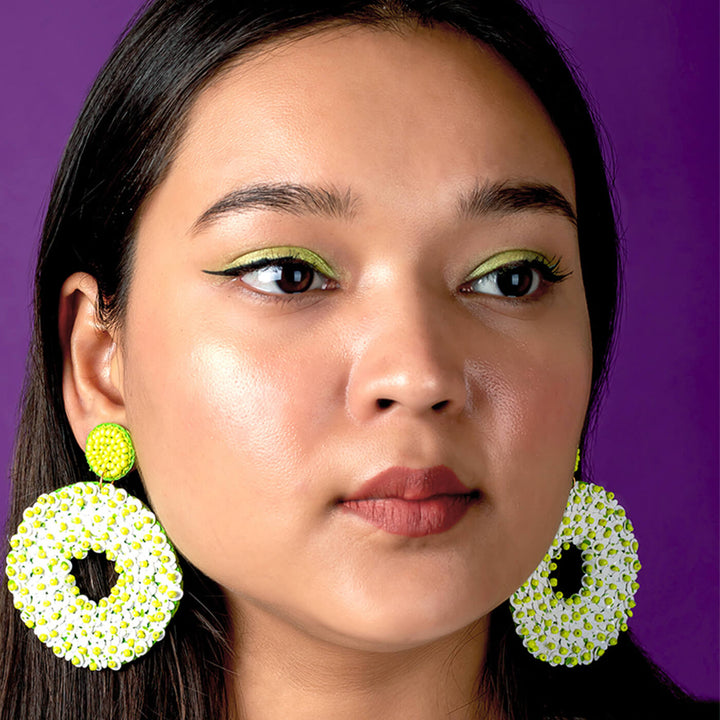 Hand Embroidered Neon Pop Sequin Earrings