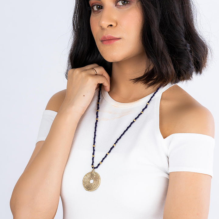 Contemporary Handmade Blue Long Octa Beaded Necklace