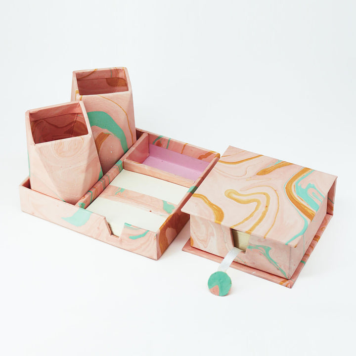 Marble Pattern Desk Organiser Set