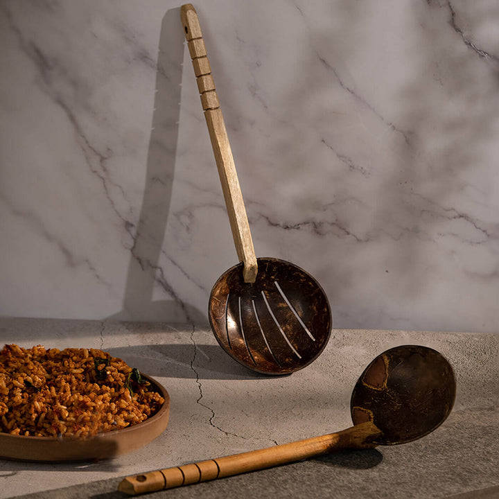 Coconut Shell Cooking Set - Frying Spoon and Non-Stick Ladle