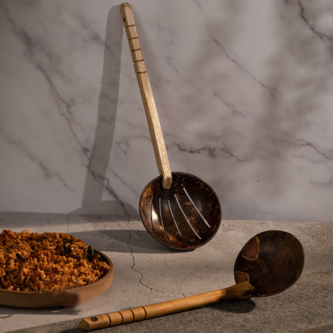 Coconut Shell Cooking Set - Frying Spoon and Non-Stick Ladle