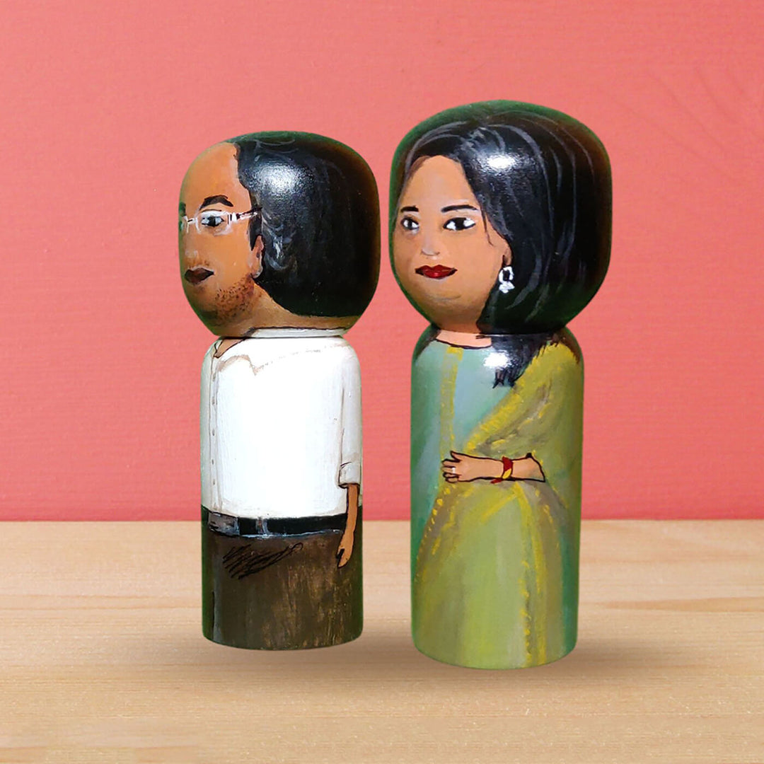 Handpainted Personalised Wooden Couple Dolls - Large