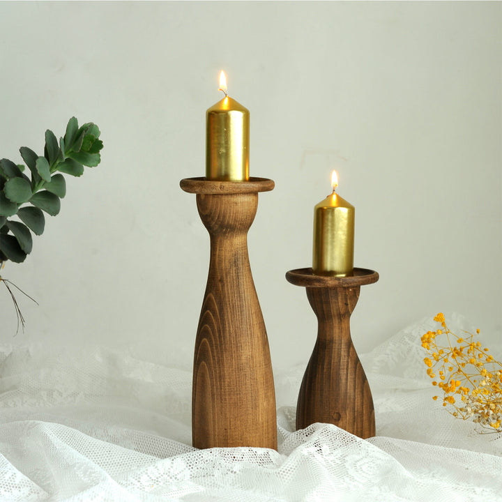 Handcrafted Rustic Rubber Wood Candle Holders | Set Of 2