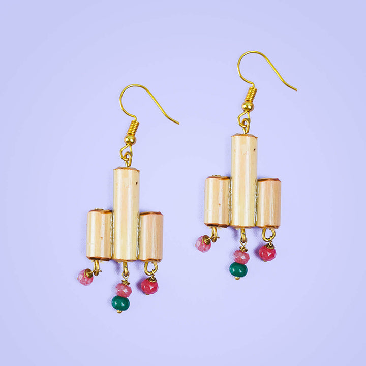3-Cylindrical Handcrafted Bamboo Earrings