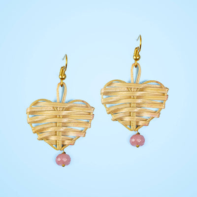Heart-Shaped Handcrafted Bamboo Earrings