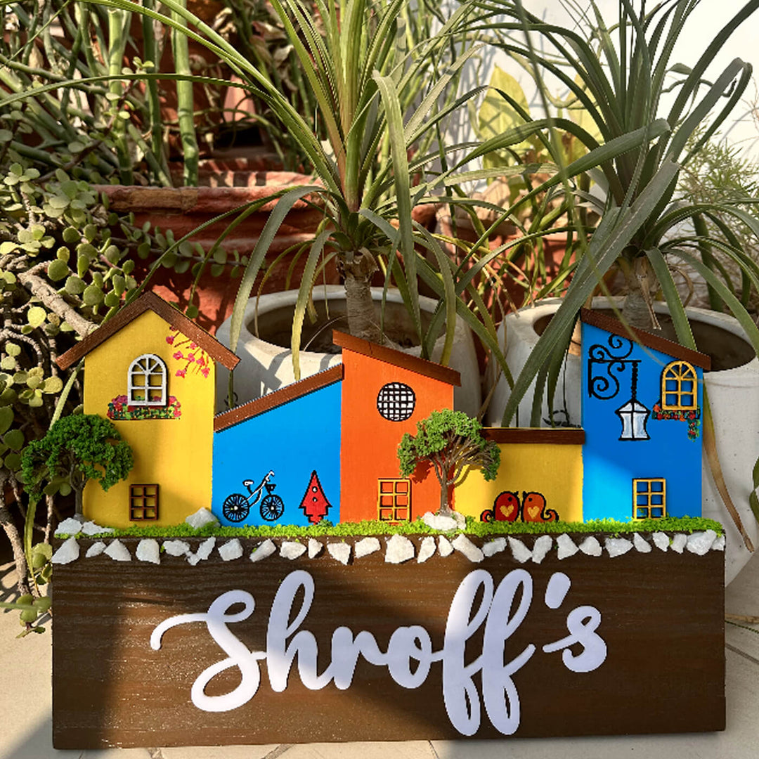 Hand Painted 3D Homes Personalised Name Plate - Front View with Name Personalization (2)