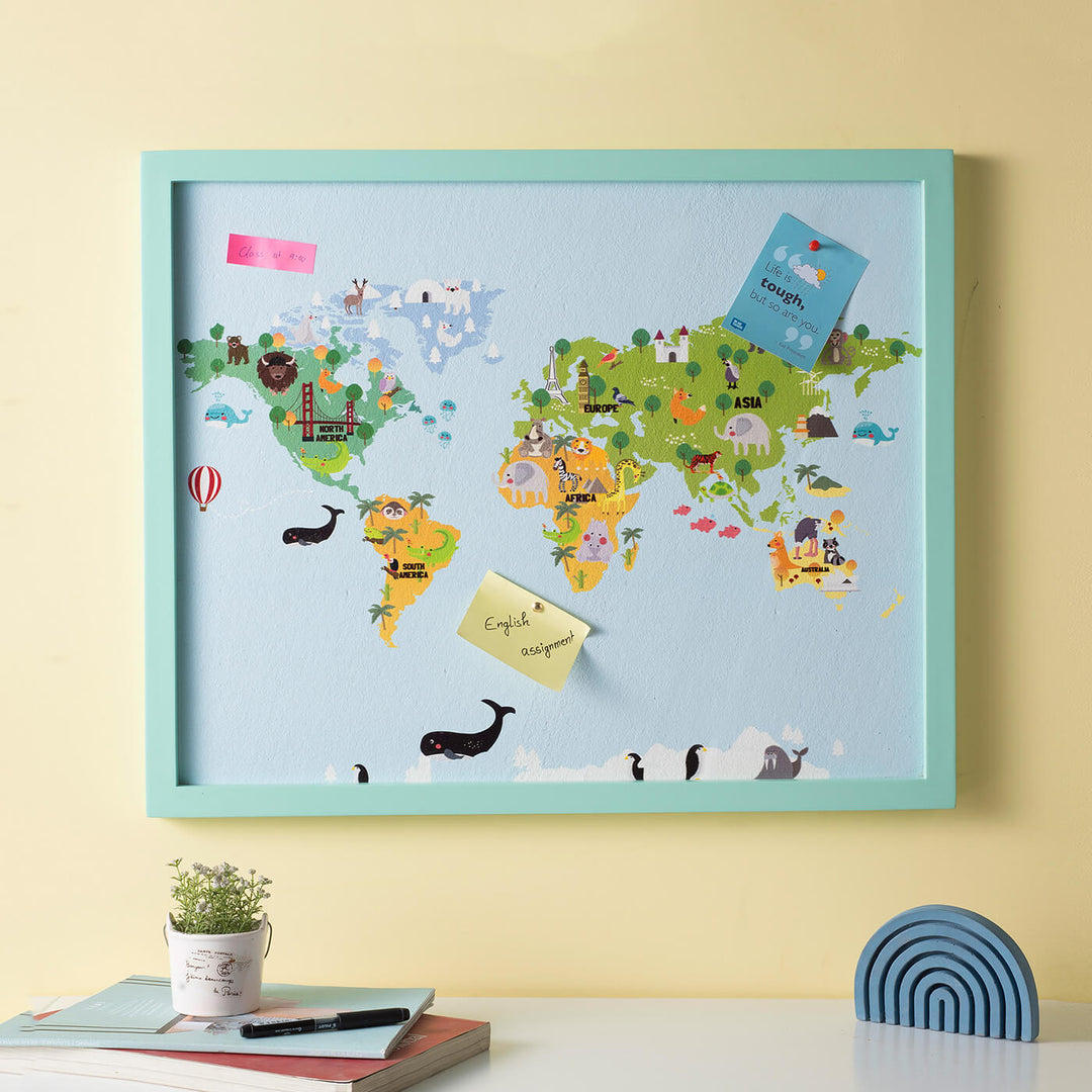 World Map Cork Pinboard for Kids