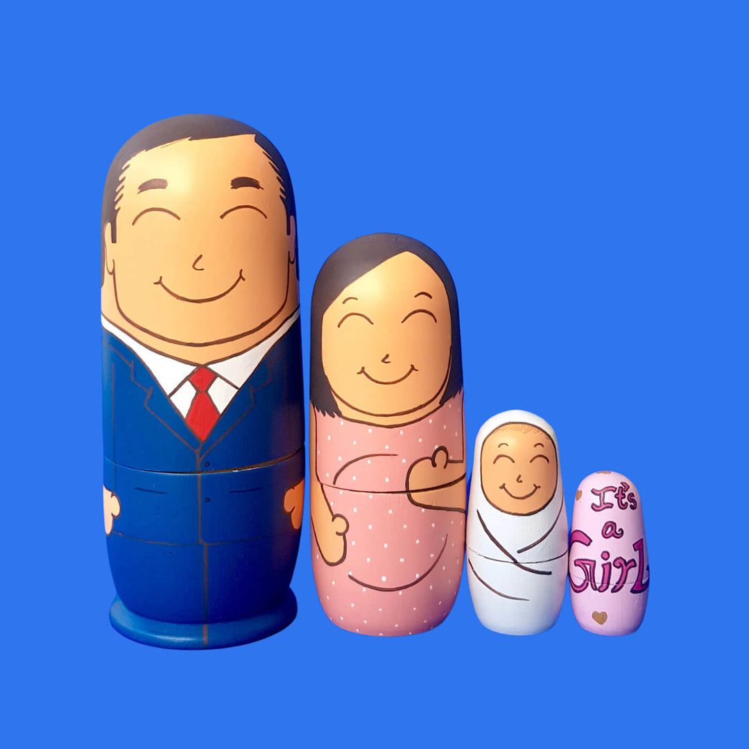 Baby Announcement Wooden Dolls - Set of 4