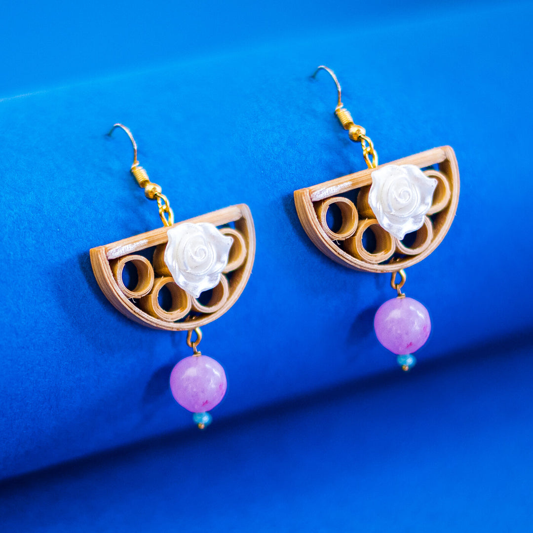 Semi Circle Bamboo Earrings - Pink