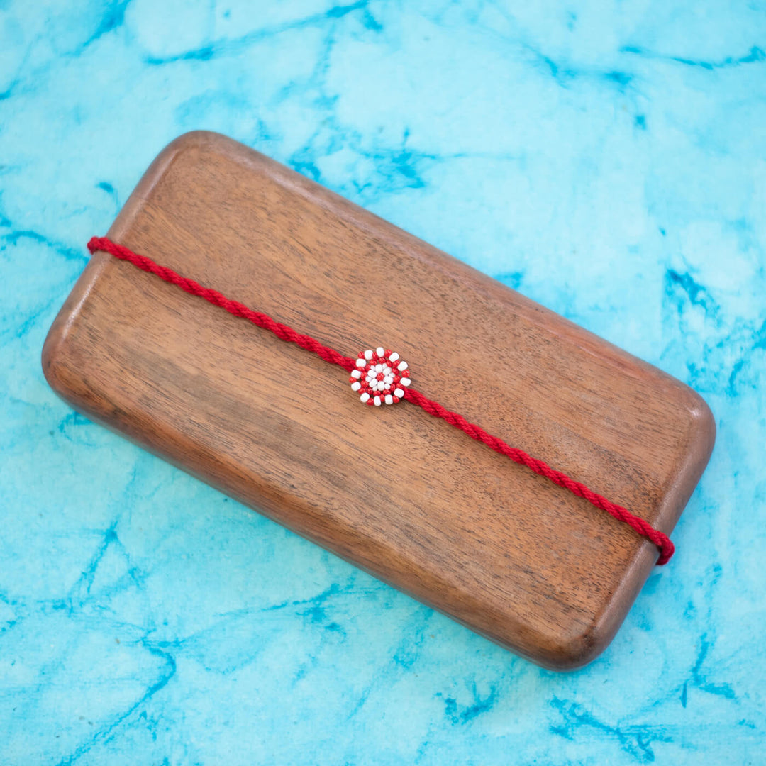 Chaand Collection Glass Beeds Rakhi Red - Front View