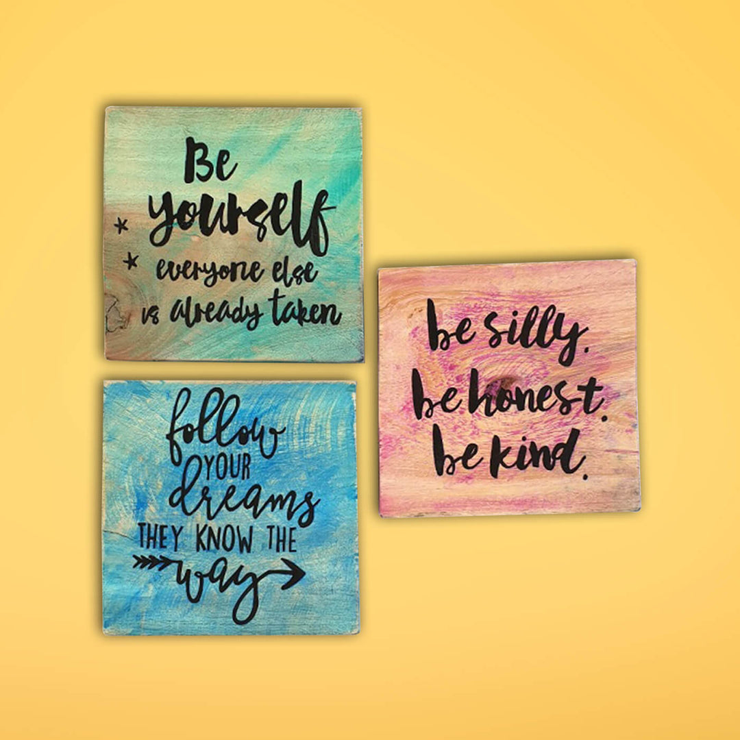 Hand-painted Feel-Good Quotes Wooden Wall Hanging - Set of 3