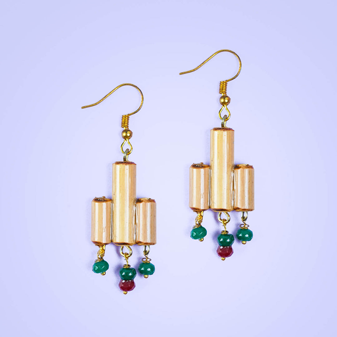 3-Cylindrical Handcrafted Bamboo Earrings