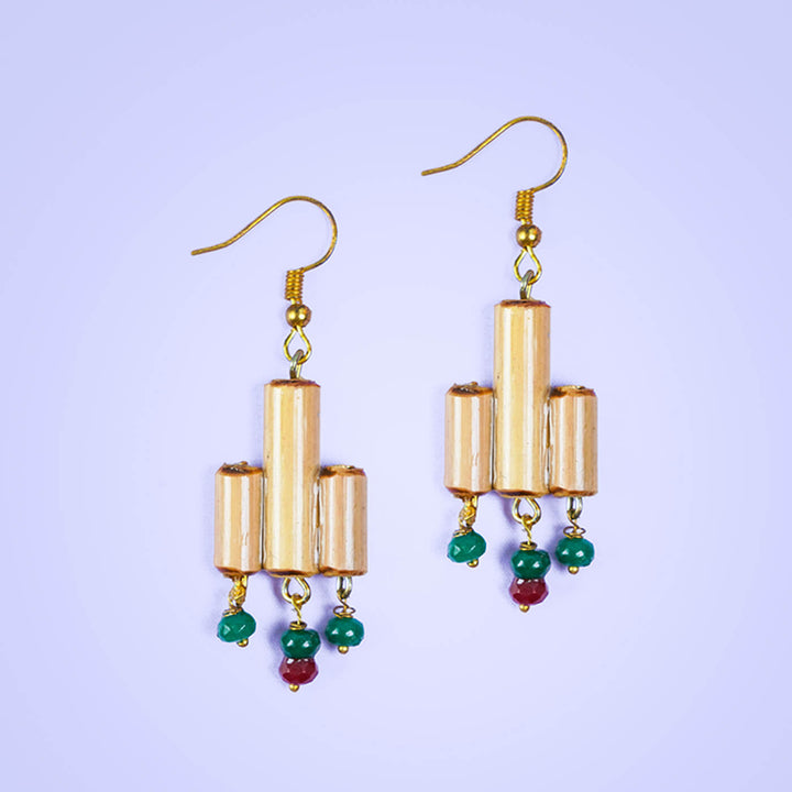3-Cylindrical Handcrafted Bamboo Earrings
