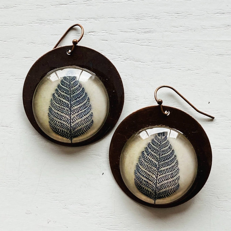 Beige Patachitra Tree Copper Earrings