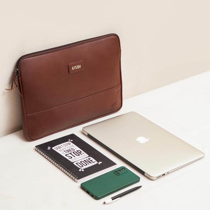 Sleek Faux Leather Personalized Laptop Sleeve