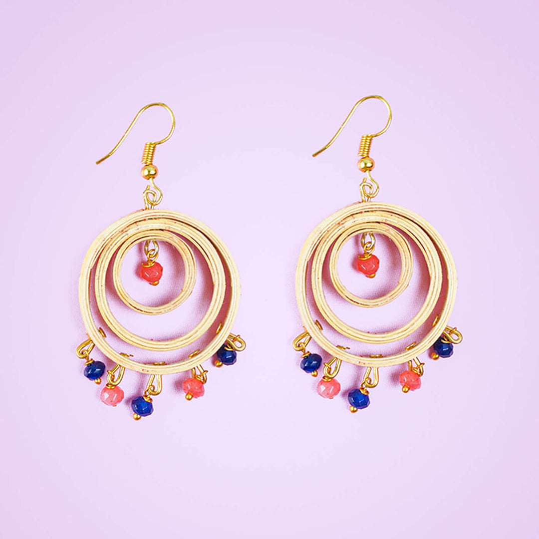 3-Circled Hancrafted Bamboo Earrings with Beads