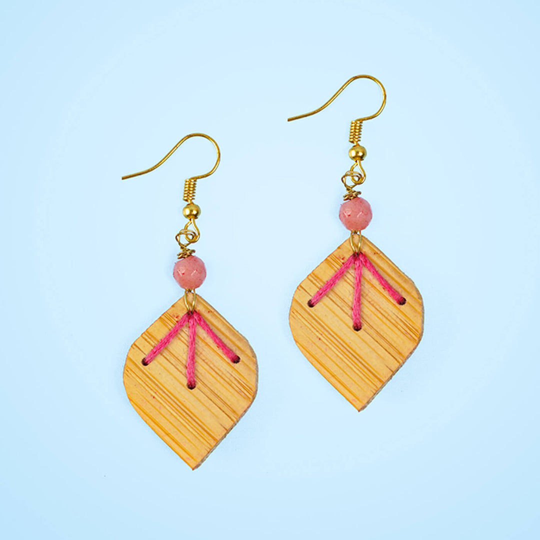 Leaf-Shaped Handcrafted Bamboo Earrings