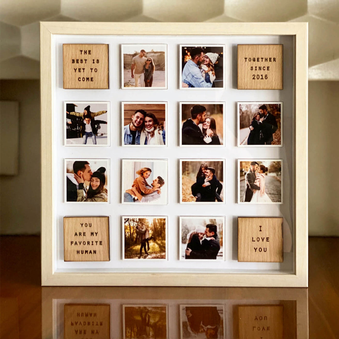 Personalized Wooden Photo Grid Frame For Couple - 12 Frames