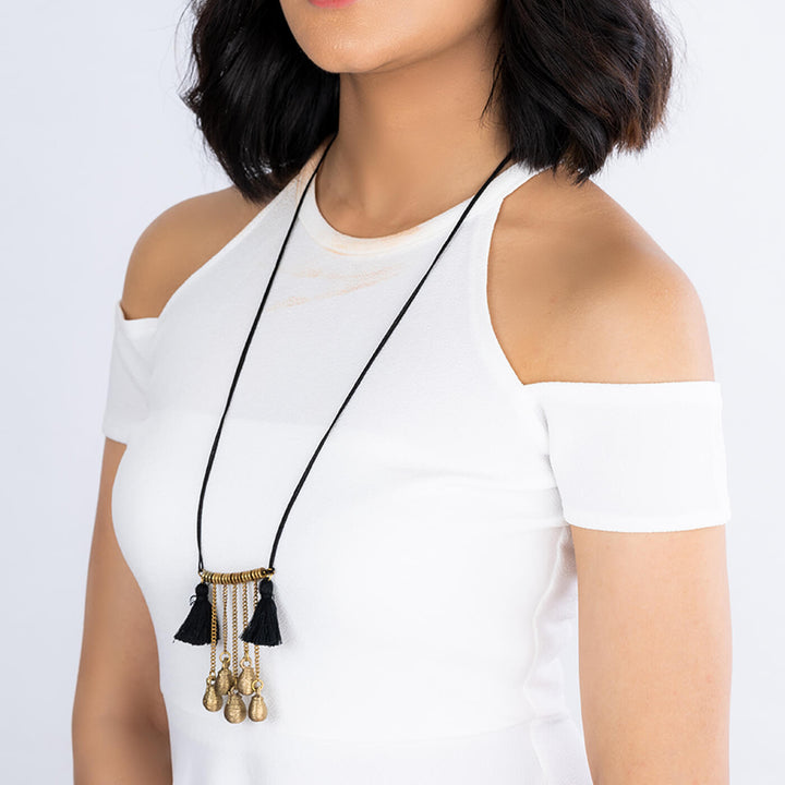 Contemporary Handmade Black And Gold Brass Necklace