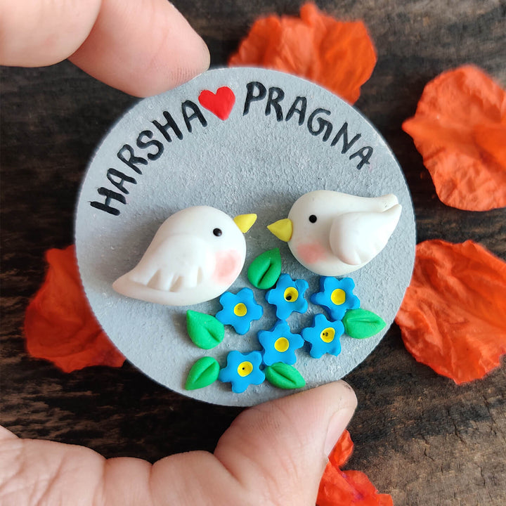 Handcrafted Clay Magnet for Couples - Love Birds