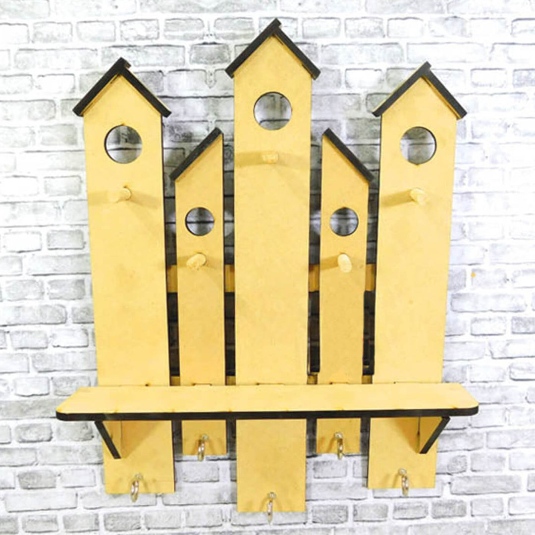 Ready to Paint MDF Key Holder - Planked Bird House with Shelf