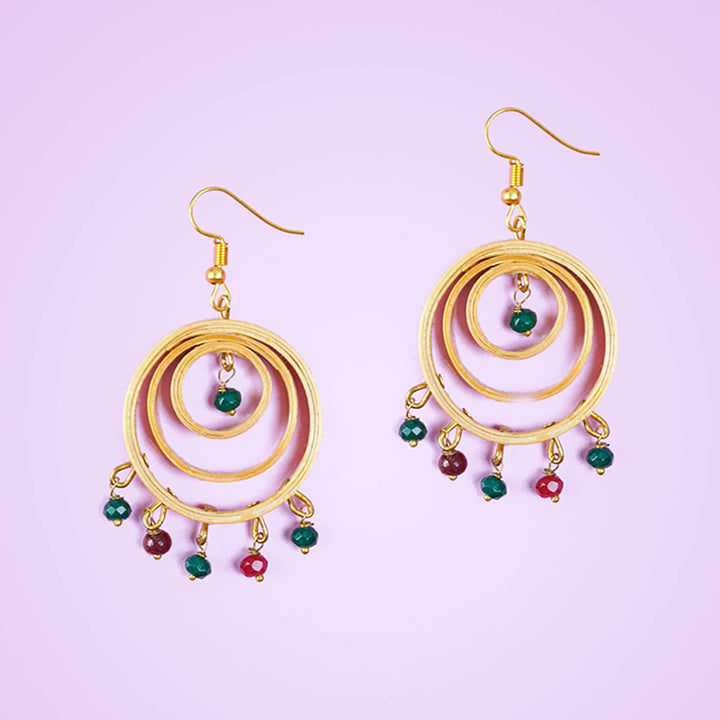 3-Circled Hancrafted Bamboo Earrings with Beads