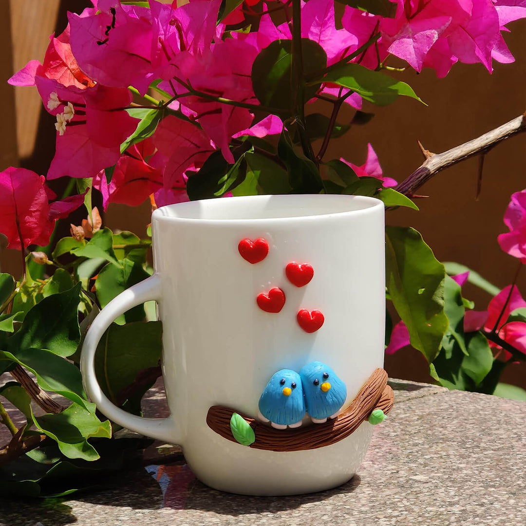 Handcrafted Clay Mug for Couples - Love Birds