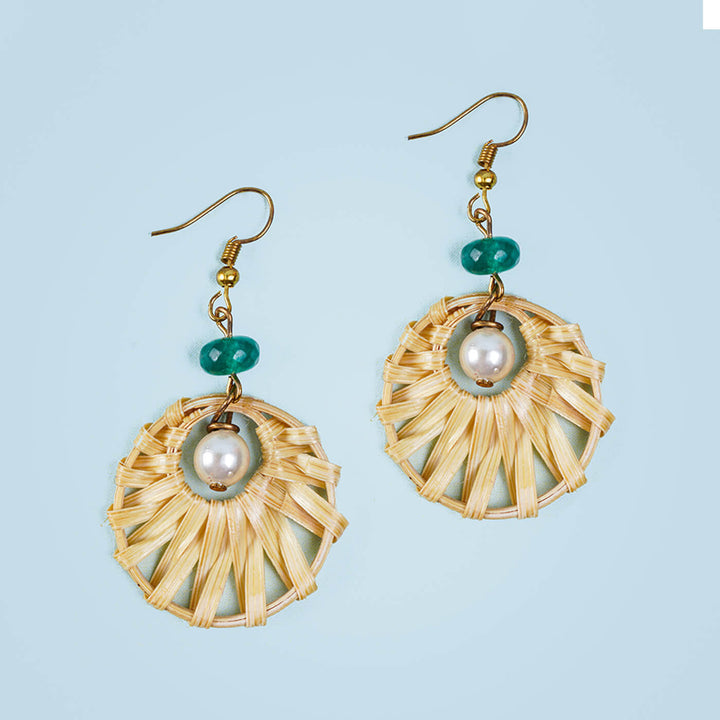 Handcrafted Round Bamboo Earrings with Beads