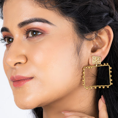 Handcrafted Gold Tone Box Earrings