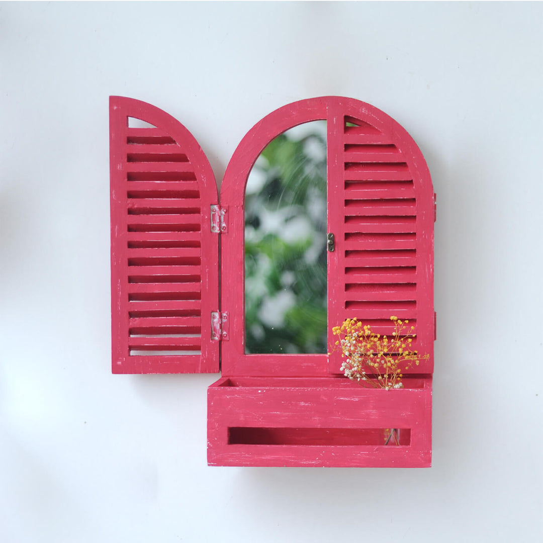 Mini Window Mirror with Basket - Distress Finish