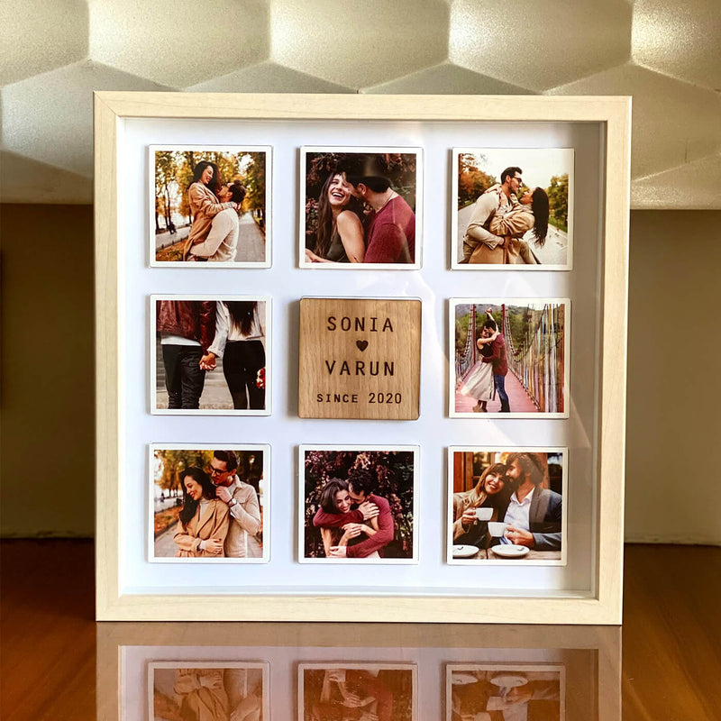Personalized Wooden Photo Grid Frame For Couple - 8 Frames