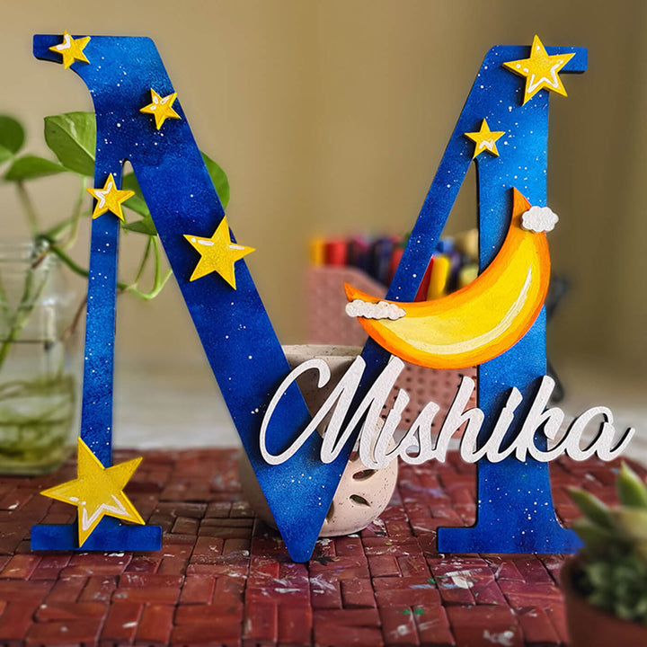 Starry Night Monogram Nameboard for Kids