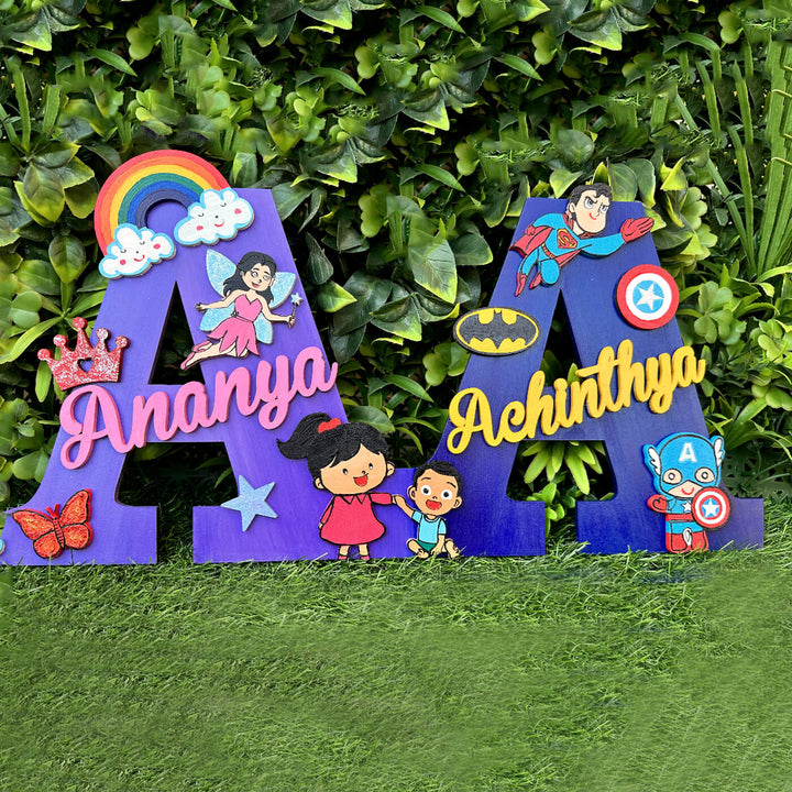 10 inch | Hand Painted Sibling Special Monogram Personalised Kids Nameplate