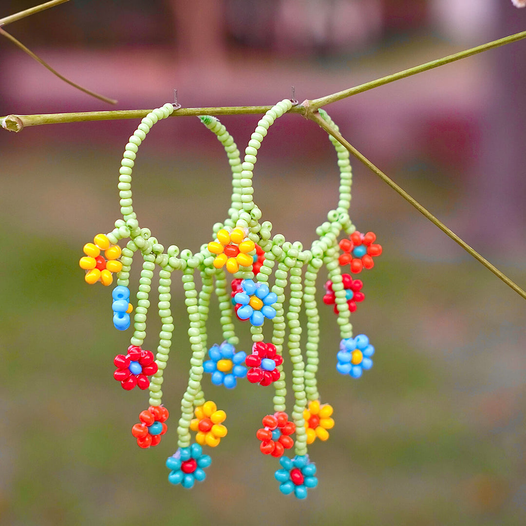 Hand Embroidered Flora Beaded Sequin Earrings