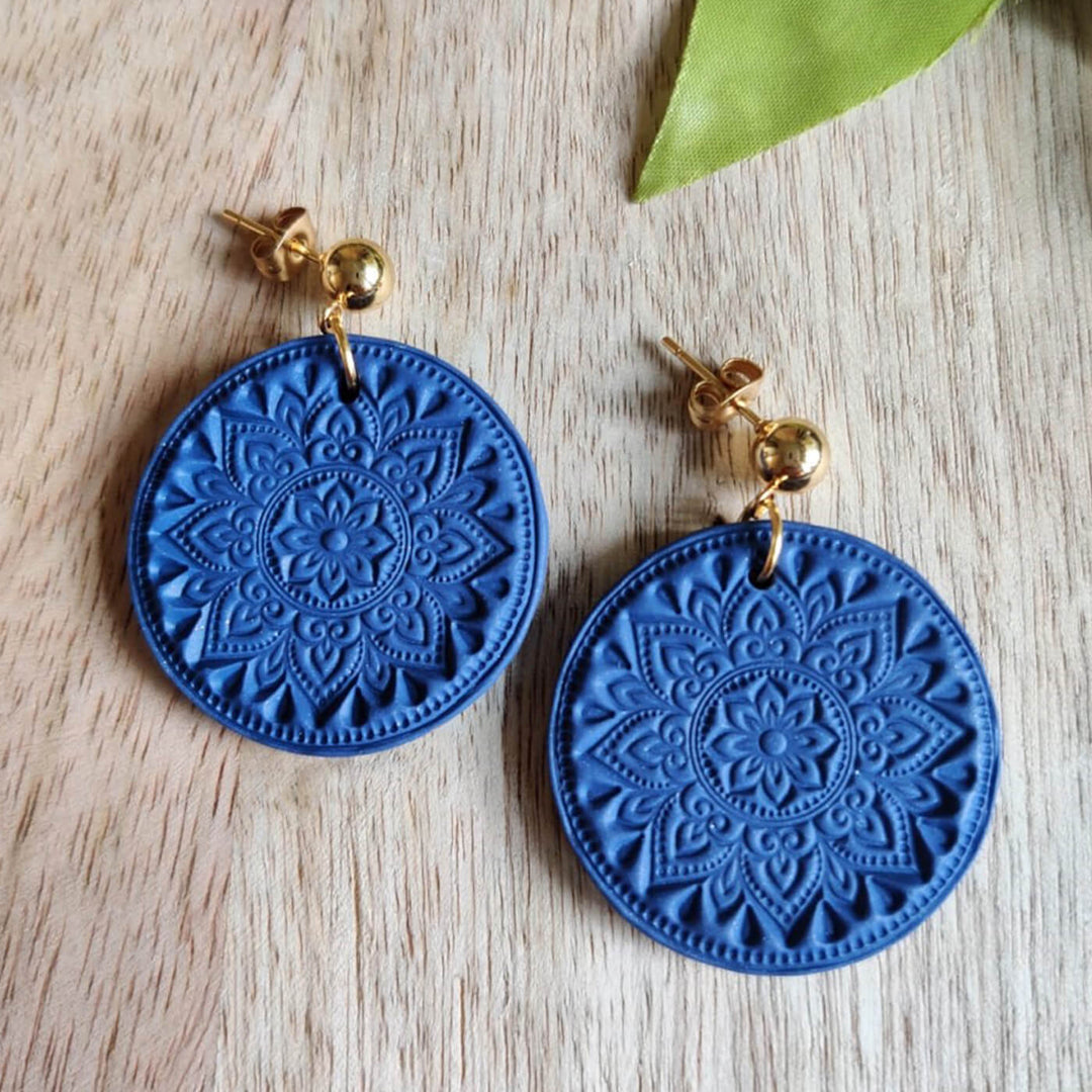 Handmade Clay Sunkissed Floral Earrings - Blue