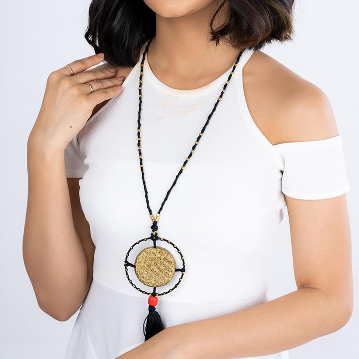Contemporary Handmade Long beaded Tassel Necklace