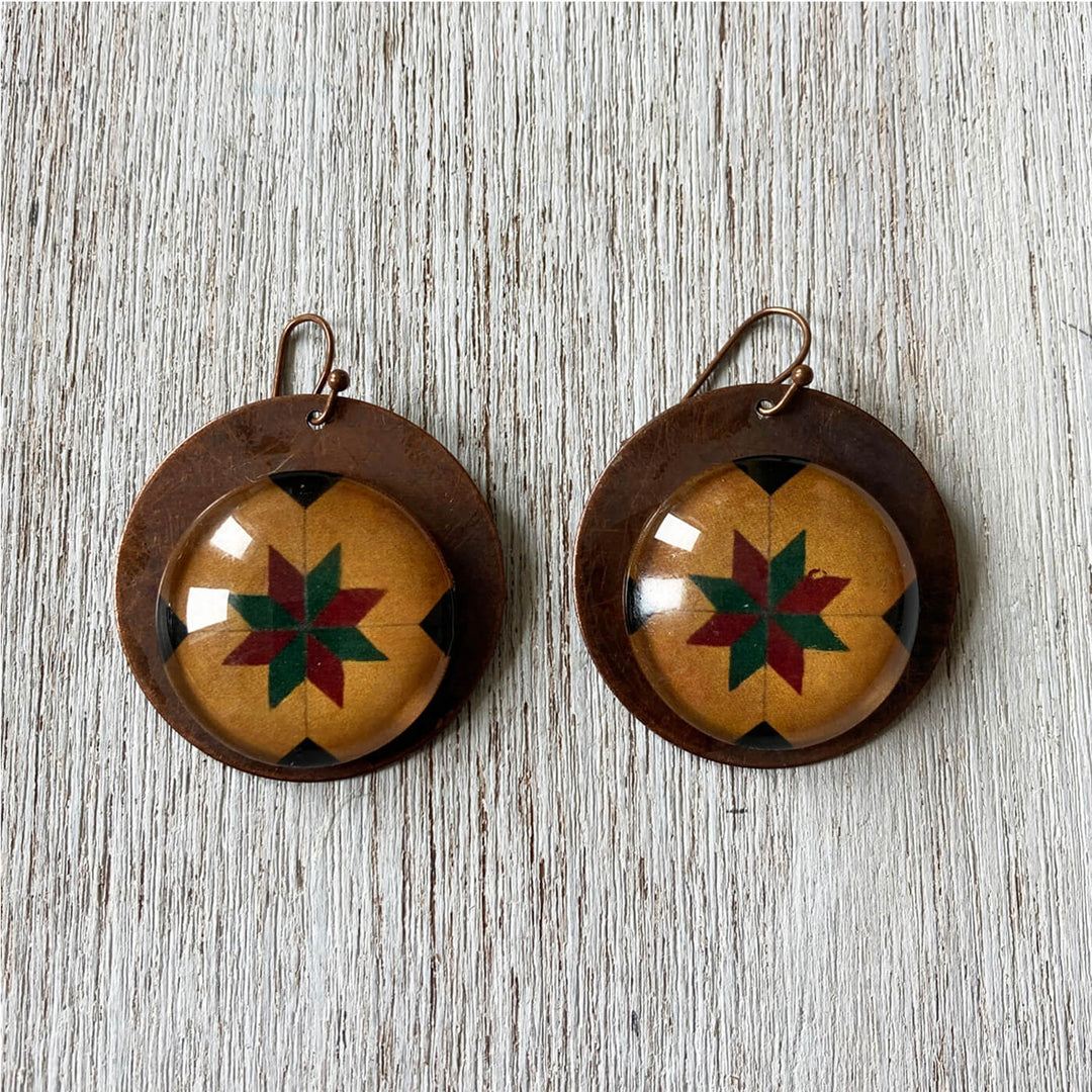 Brown Minton Tile Copper Earrings - Star