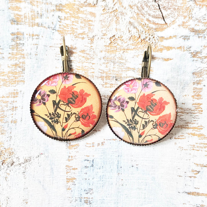 Orange Mughal Flower Miniature Painted Earrings