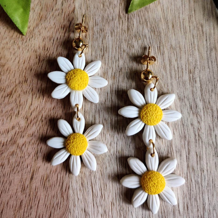 Handmade Clay Dream Daisy Earrings - Double