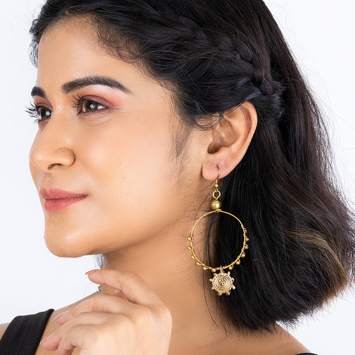 Handcrafted Gold Tone Brass Ring Earrings
