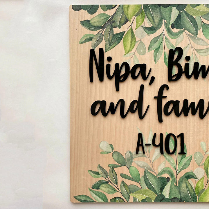 Personalised Wooden Botanical Square Nameplate