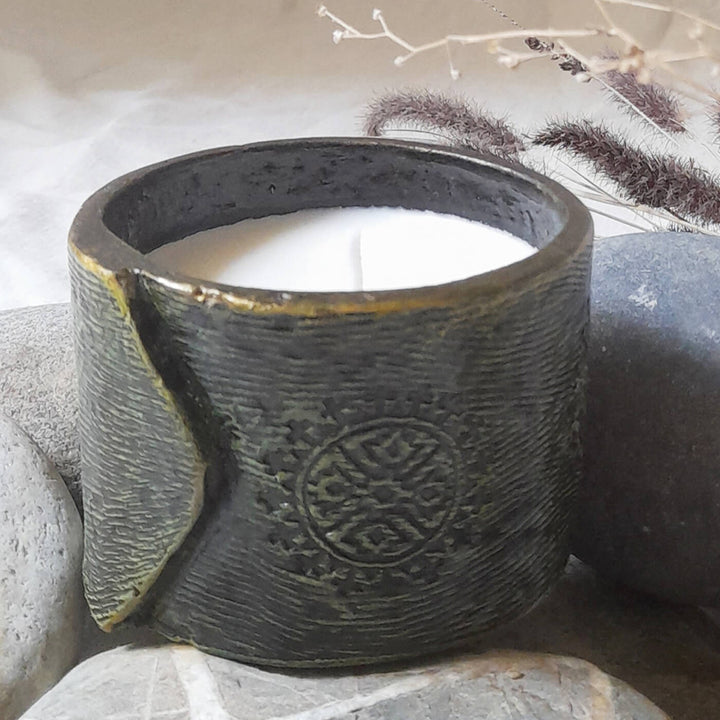 Handmade Block Print Texture Soy Wax Paper Mache Candle For Christmas Decoration
