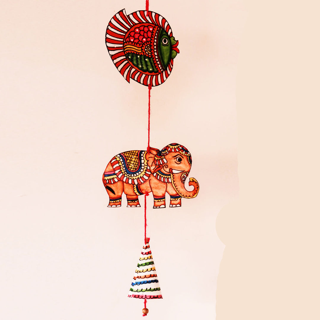 Hand-painted Tholu Fish and Elephant Puppet Hanging