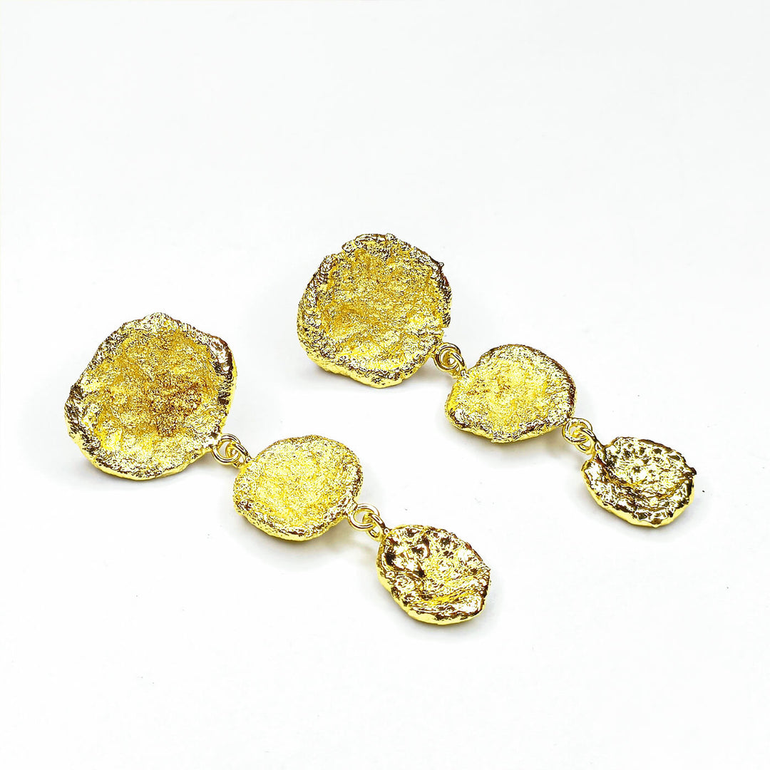 Hammered 18K Gold Polished Danglers